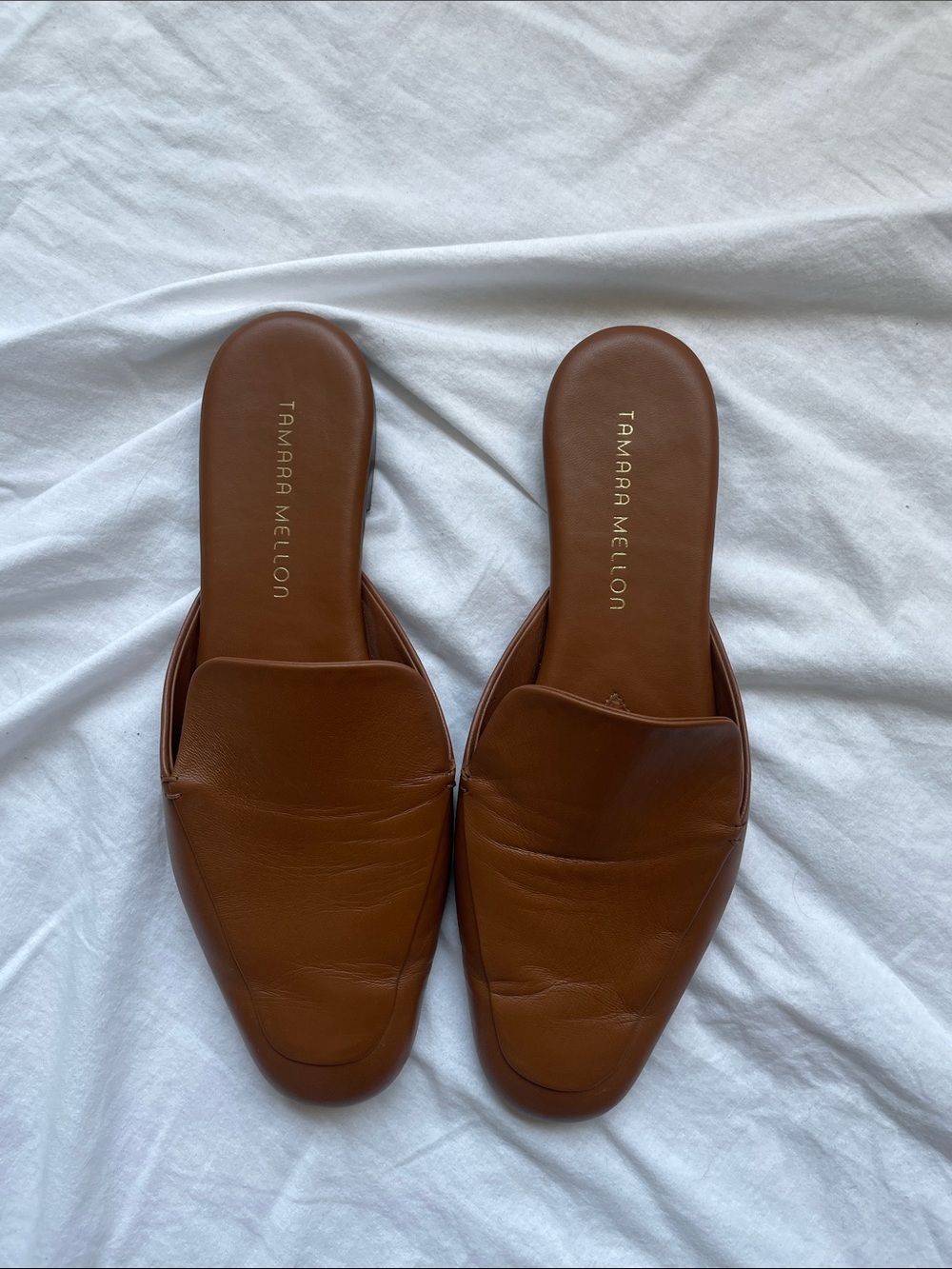Tamara Mellon Chestnut Brown Leather Slide Mules